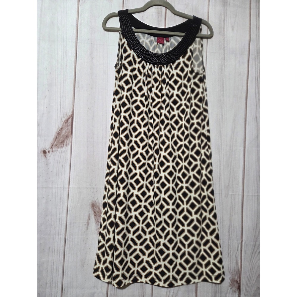 212 Collection Womens Geometric Print Beaded Neckline‎ Sleeveless Shift Dress M